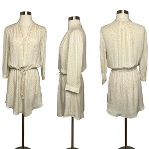 T. Babaton Ivory Print 100% Silk Dress Side Pockets Lined Skirt Button Cuff Sz S